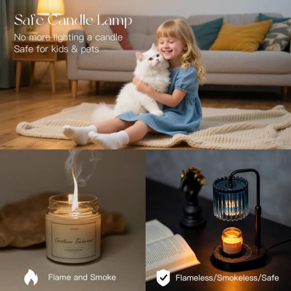 Candle Warmer Lamp with Timer: Navy Blue Candle Warming Lamp with 2 Bulbs Height Adjustable Wax Melt Dimmable Bedroom Decor for Women