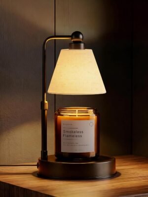 Bingyouth Candle Warmer Lamp with Timer, Dimmable, Adjustable Height, Modern Farmhouse Linen Shade, Black Candle Warming Lamp for Up to 6-Inch Jar Candles, 2 Bulbs Included