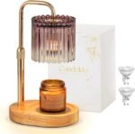 Candle Warmer Lamp with Timer: Purple Candle Warming Lamp with 2 Bulbs Height Adjustable Wax Melt Dimmable Bedroom Decor for Women