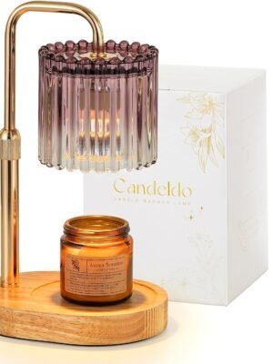 Candle Warmer Lamp with Timer: Purple Candle Warming Lamp with 2 Bulbs Height Adjustable Wax Melt Dimmable Bedroom Decor for Women