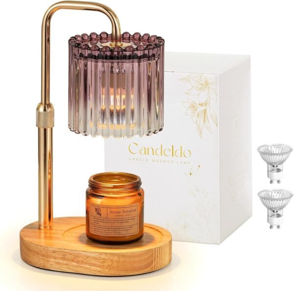 Candle Warmer Lamp with Timer: Purple Candle Warming Lamp with 2 Bulbs Height Adjustable Wax Melt Dimmable Bedroom Decor for Women