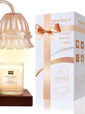 Candle Warmer Lamp with 3 Bulbs, Adjustable Height Dimmable Candle Warmer with Timer, Compatible with Large Jar Candles, Flower Candle Warmer with Charming Gift Box Ribbon(Light Brown)