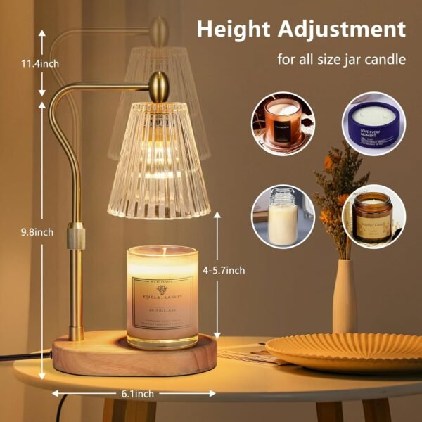 Candle Warmer Lamp - Candle Warmer Lamp with Timer and Dimmer Adjustable Height,Electric Wax Melt Warmer with 2 Bulbs for Scented Jar Candles Home Decor Mother's Day Gifts, Amber