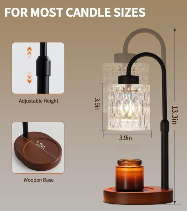 Black Candle Warmer Lamp with Dimmer and Timer,Home Decor Lamp for Scented Jar,Electric Wax Melt Warmer,Mother's Day\/Birthday\/Christmas Gifts for Mom\/Wife,Adjustable Height,with 2 Bulbs