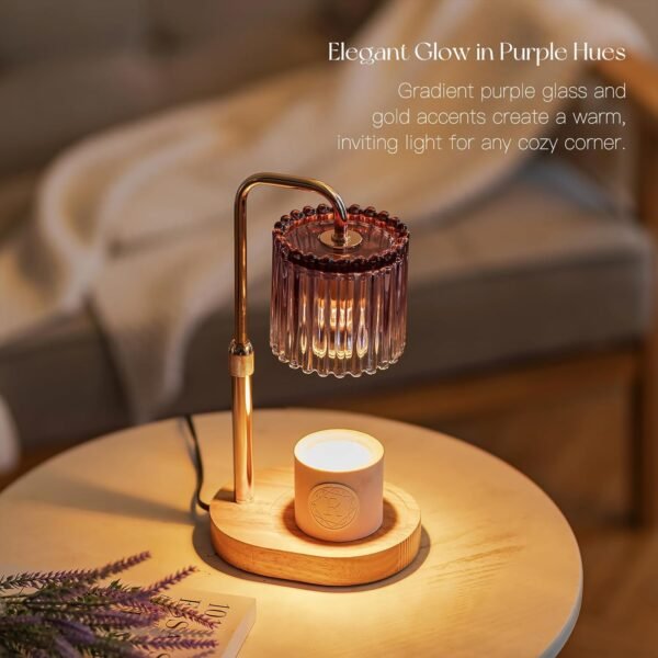 Candle Warmer Lamp with Timer: Purple Candle Warming Lamp with 2 Bulbs Height Adjustable Wax Melt Dimmable Bedroom Decor for Women