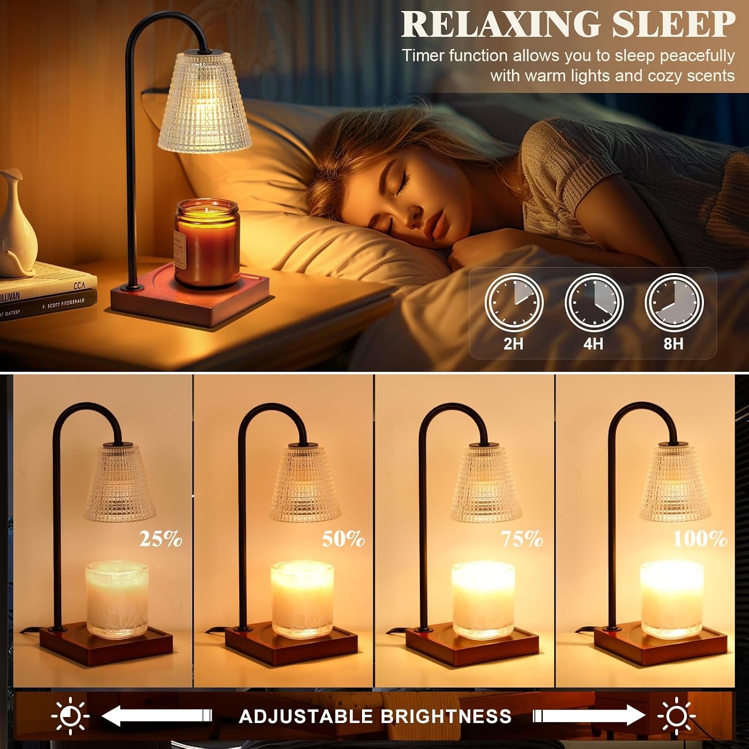 Hong-in Candle Warmer Lamp with Timer-Dimmable Black Candle Warmer,New Mom Gifts,House Warming Gifts New Home Bedroom Decor,Wax Warmer for Scented Wax Jar Candles - Image 2