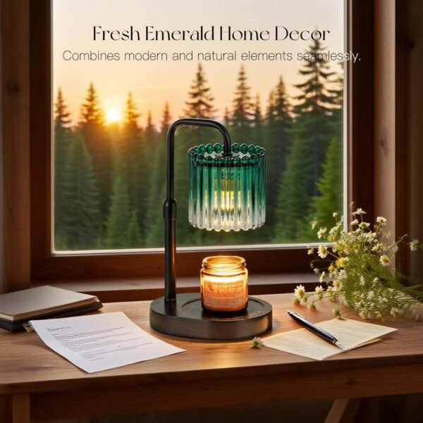 Candle Warmer Lamp with Timer: Emerald Green Candle Warming Lamp with 2 Bulbs Height Adjustable Wax Melt Dimmable Bedroom Decor for Women