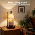 Candle Warmer Lamp with Timer, Dimmable, Adjustable Height, Modern Farmhouse Linen Shade, Black Candle Warming Lamp for Up to 6-Inch Jar Candles, 2 Bulbs Included