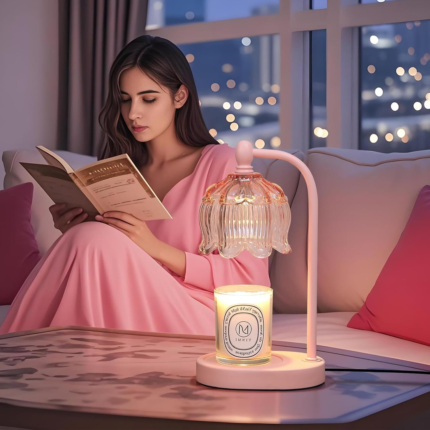 MEIXISUE Pink Candle Warmer Lamp with Timer and Dimmer,Gifts for Mom\/Wife, Melt Wax Warmer Lamp with 2 Bulbs for Candle Jars House Warming New Home Decor - Image 2