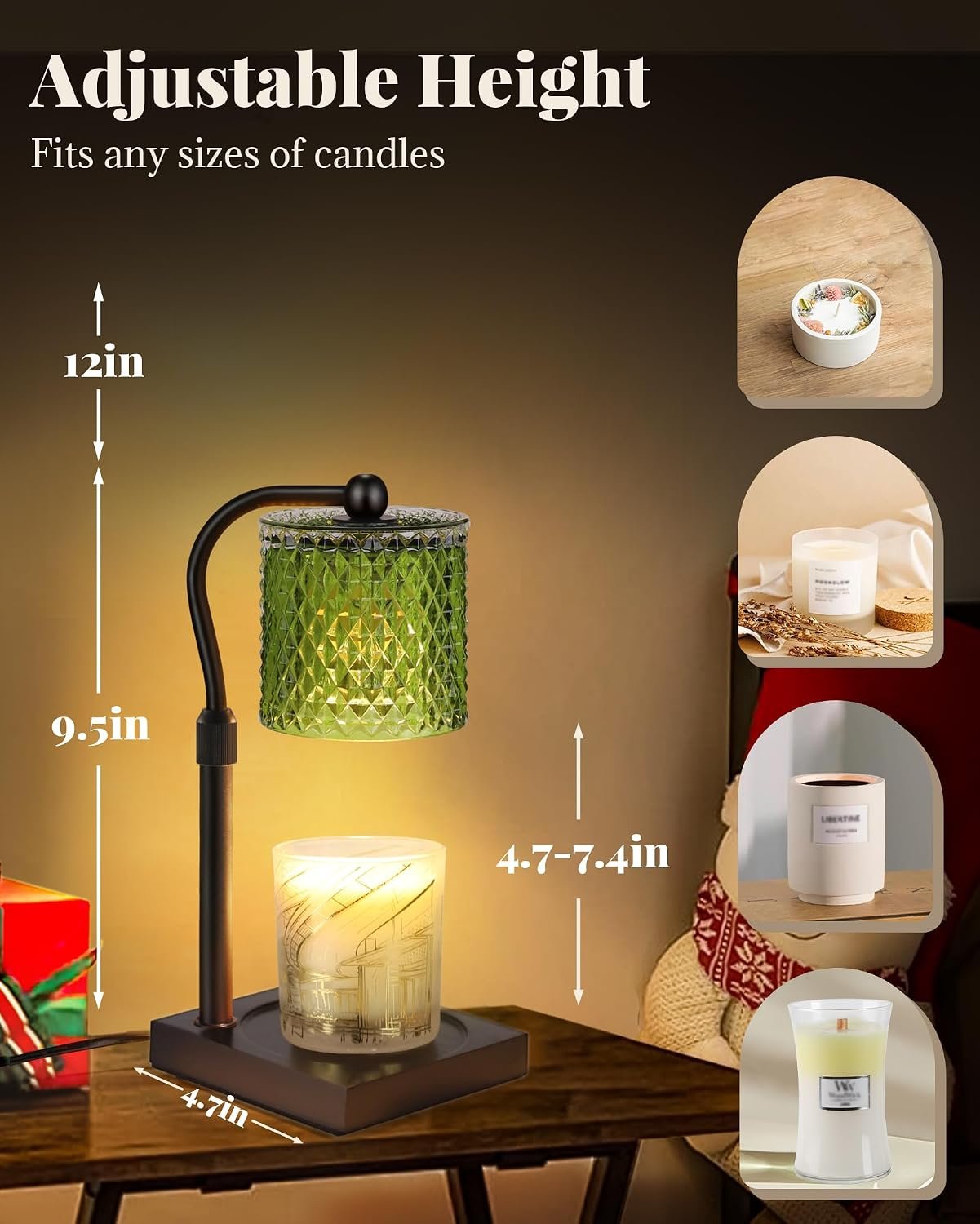 Linstaine Candle Warmer Lamp with Timer Dimmer Adjustable Height, Birthday Gifts for Women, House Warming New Home Decor Gifts for Mom, Electric Wax Warmer for Jar Candles, Green - Image 5