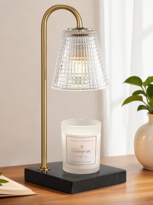 Candle Warmer Lamp with Black Marble Base, Glass Shade Electric Candle Melter for Scented Candles, Stylish Home Kitchen Decor & Gift for Women