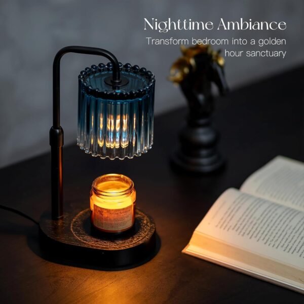Candle Warmer Lamp with Timer: Navy Blue Candle Warming Lamp with 2 Bulbs Height Adjustable Wax Melt Dimmable Bedroom Decor for Women