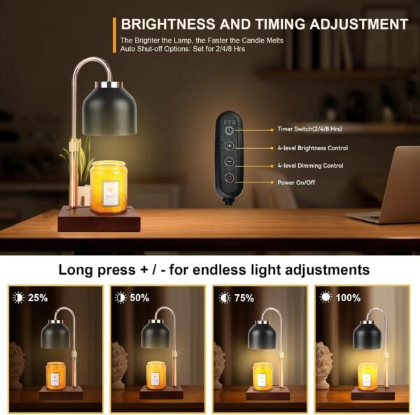 Candle Warmer Lamp with 3 Bulbs, Adjustable Height Dimmable Candle Warmer with Timer, Compatible with Large Jar Candles, Candle Lamp with Charming Gift Box Ribbon for Her\/Him(Black)