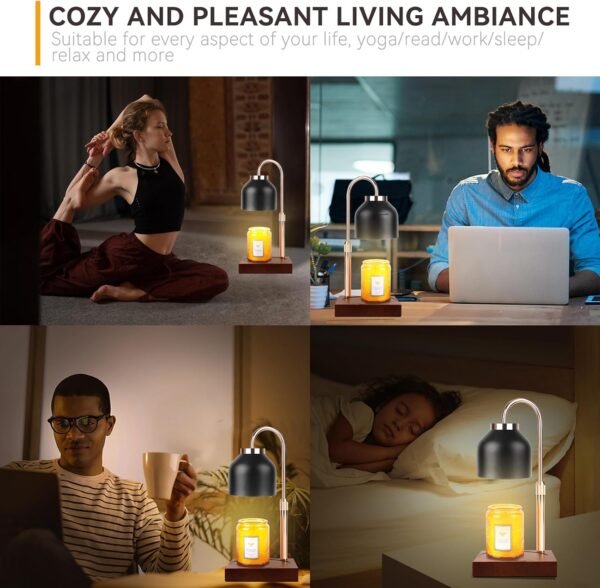 Candle Warmer Lamp with 3 Bulbs, Adjustable Height Dimmable Candle Warmer with Timer, Compatible with Large Jar Candles, Candle Lamp with Charming Gift Box Ribbon for Her\/Him(Black)