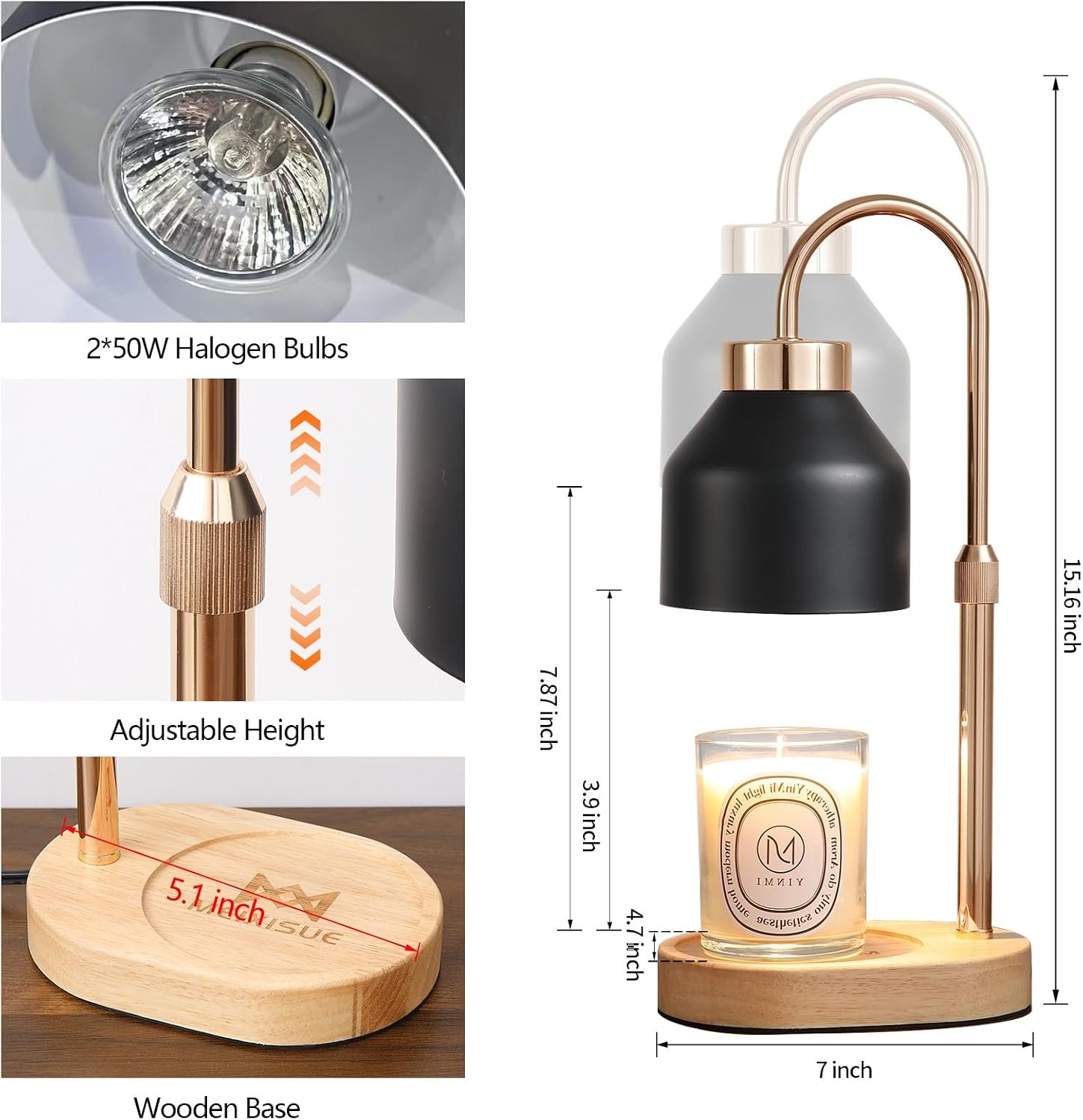 MEIXISUE Candle Warmer Lamp with Dimmer and Timer,Home Decor Lamp for Scented Jar,Electric Wax Melt Warmer,Mother's Day\/Birthday for Mom\/Wife,Adjustable Height,with 2 Bulbs - Image 2