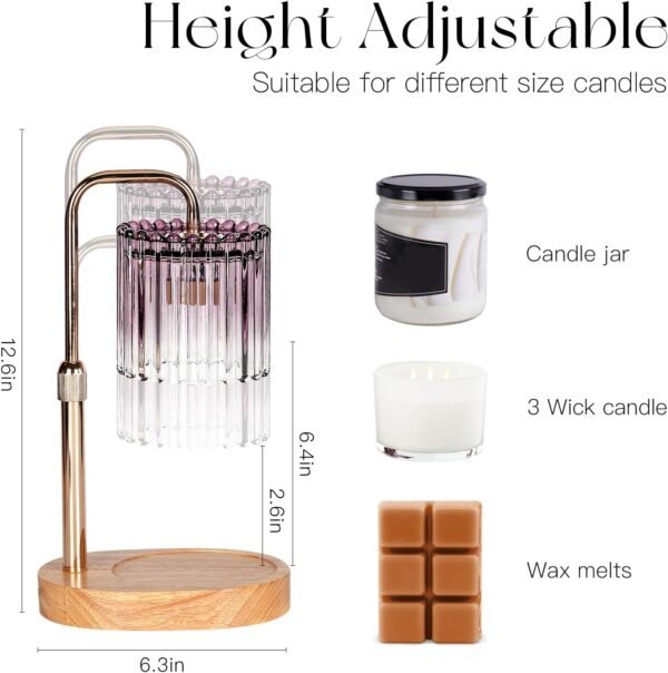 Candle Warmer Lamp with Timer: Purple Candle Warming Lamp with 2 Bulbs Height Adjustable Wax Melt Dimmable Bedroom Decor for Women
