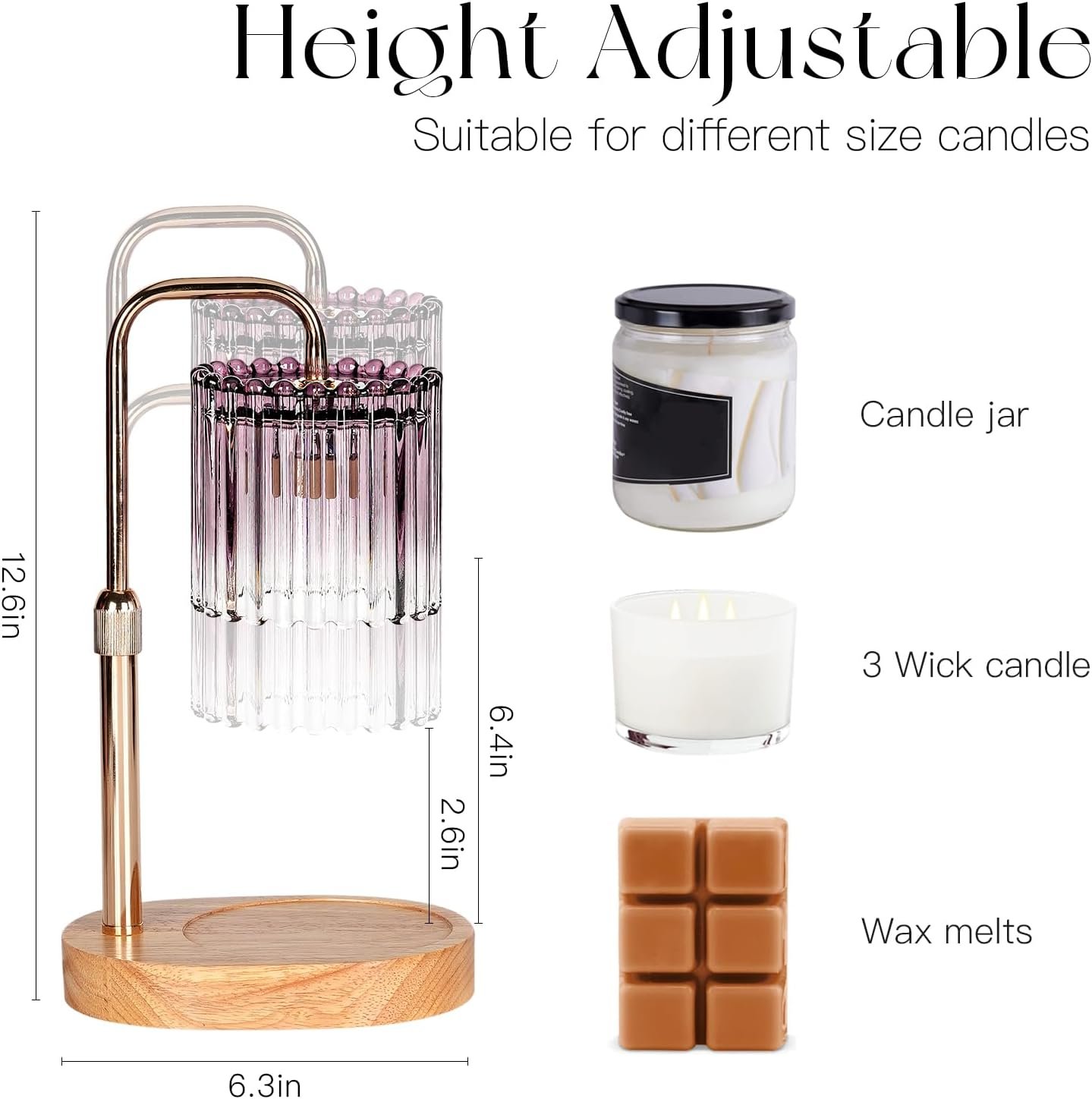 Candeldo Candle Warmer Lamp with Timer: Purple Candle Warming Lamp with 2 Bulbs Height Adjustable Wax Melt Dimmable Bedroom Decor for Women - Image 15