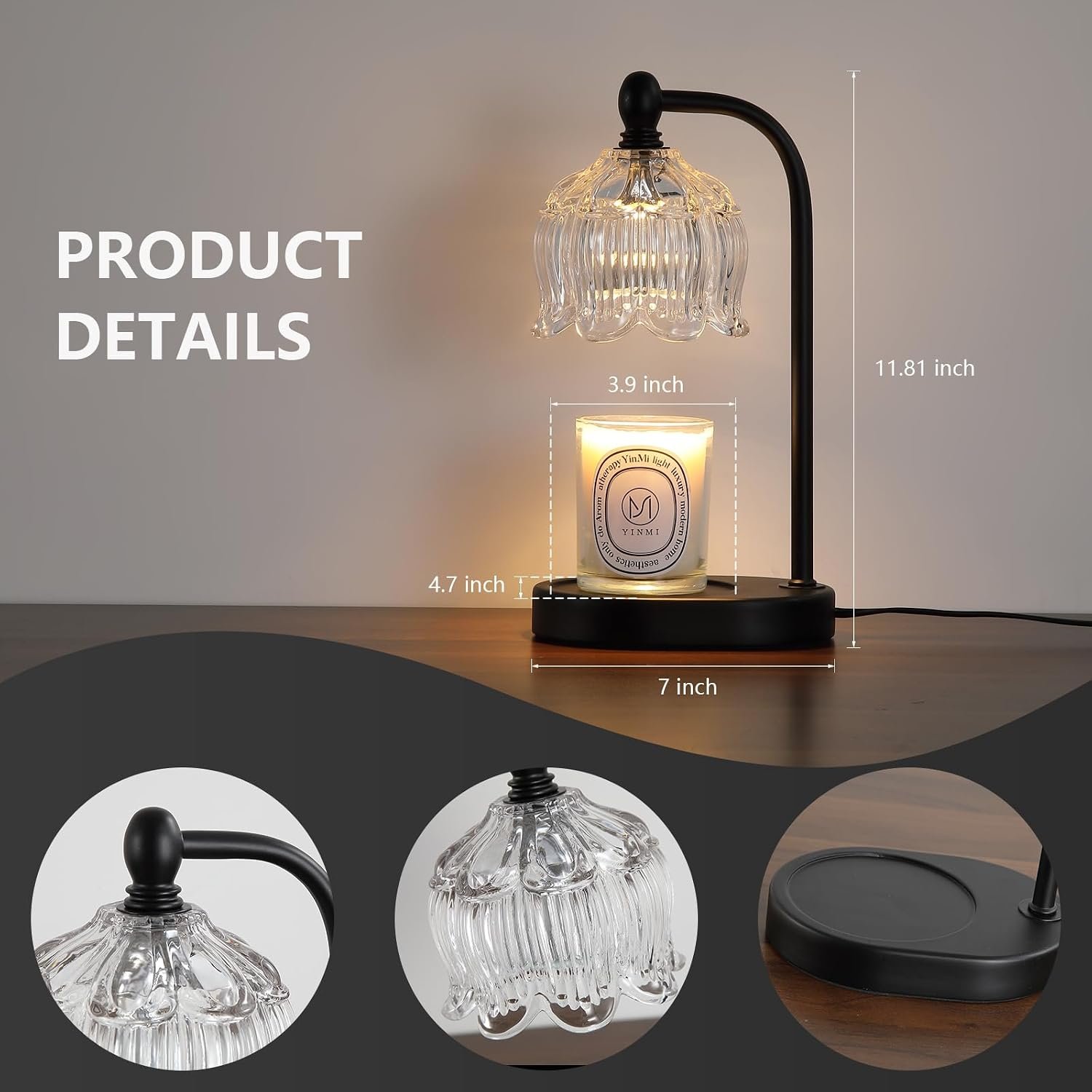 MEIXISUE Black Candle Warmer Lamp with Timer and Dimmer,Flameless Wax Melt Warmer for Jar Candles with 2 Bulbs,House Warming Gifts,Mother's Day\/Birthday Gifts for Mom\/Wife,Home Decor - Image 8