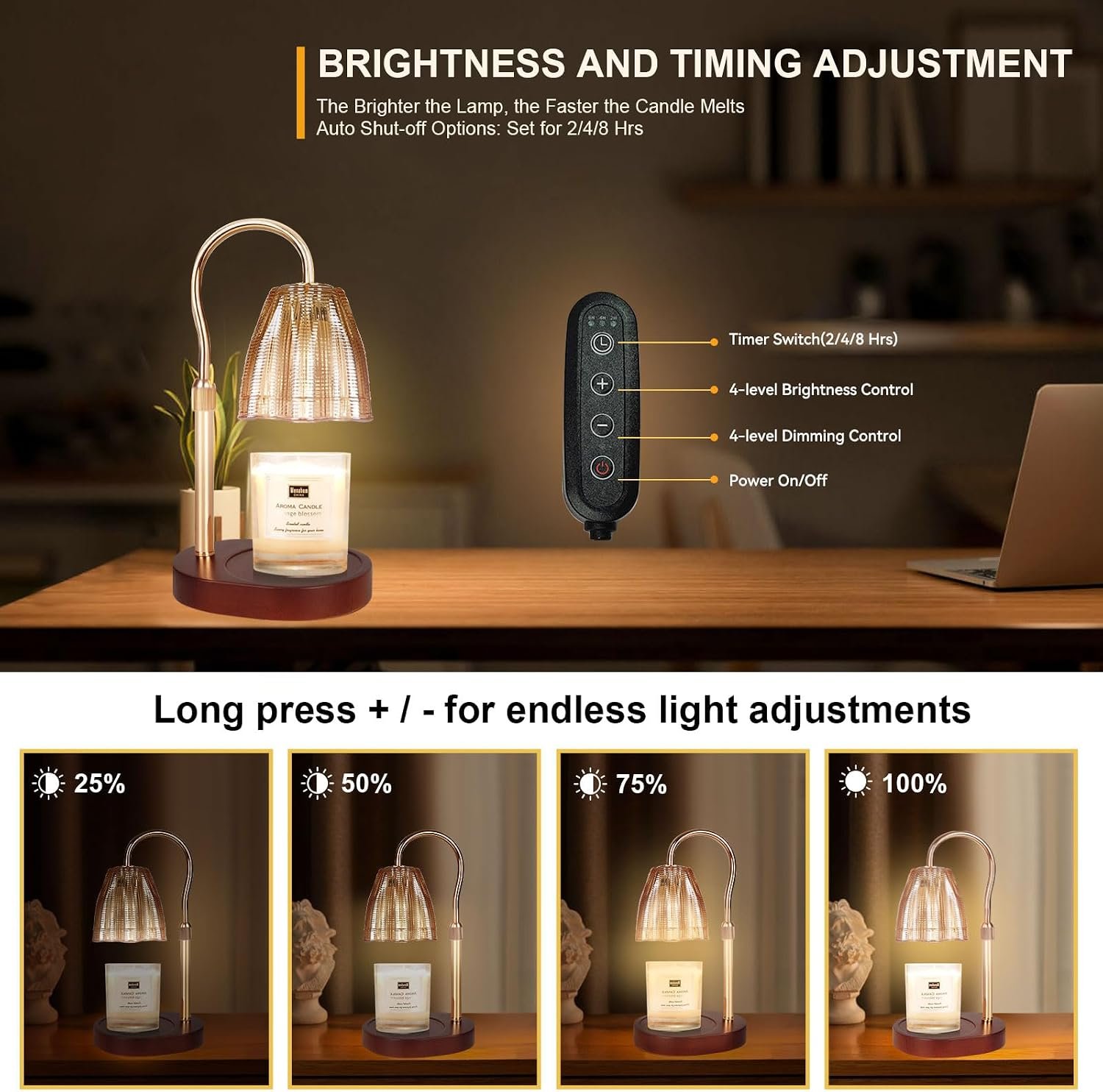 TOACSUCP Candle Warmer Lamp with 3 Bulbs, Adjustable Height Dimmable Candle Warmer with Timer, Compatible with Large Jar Candles, Candle Lamp with Charming Gift Box Ribbon for Her\/Him - Image 3