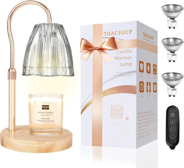 TOACSUCP Candle Warmer Lamp with 3 Bulbs, Adjustable Height Dimmable Candle Warmer with Timer, Compatible with Large Jar Candles, Candle Lamp with Charming Gift Box for Her\/Him