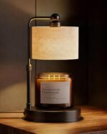 Candle Warmer lamp for 3 Wick Candles, Large Candle Warmer Lamp with Timer, Dimmable, Adjustable Height, Modern Farmhouse Linen Shade, Black Candle Warming Lamp, 2 Bulbs Included
