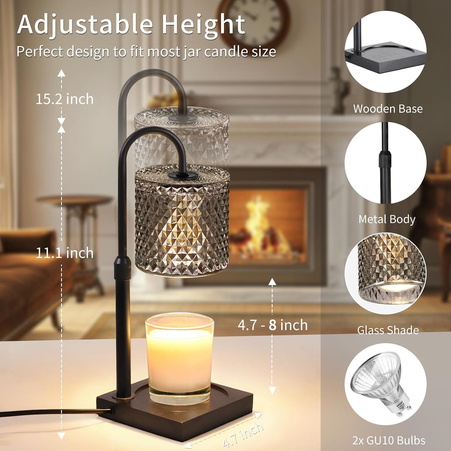 YAYIT Candle Warmer Lamp with Timer Dimmer Adjustable Height, Candle Warmer with 2 Bulbs for Jar Candles, Home Decor, for Women Birthday - Image 10