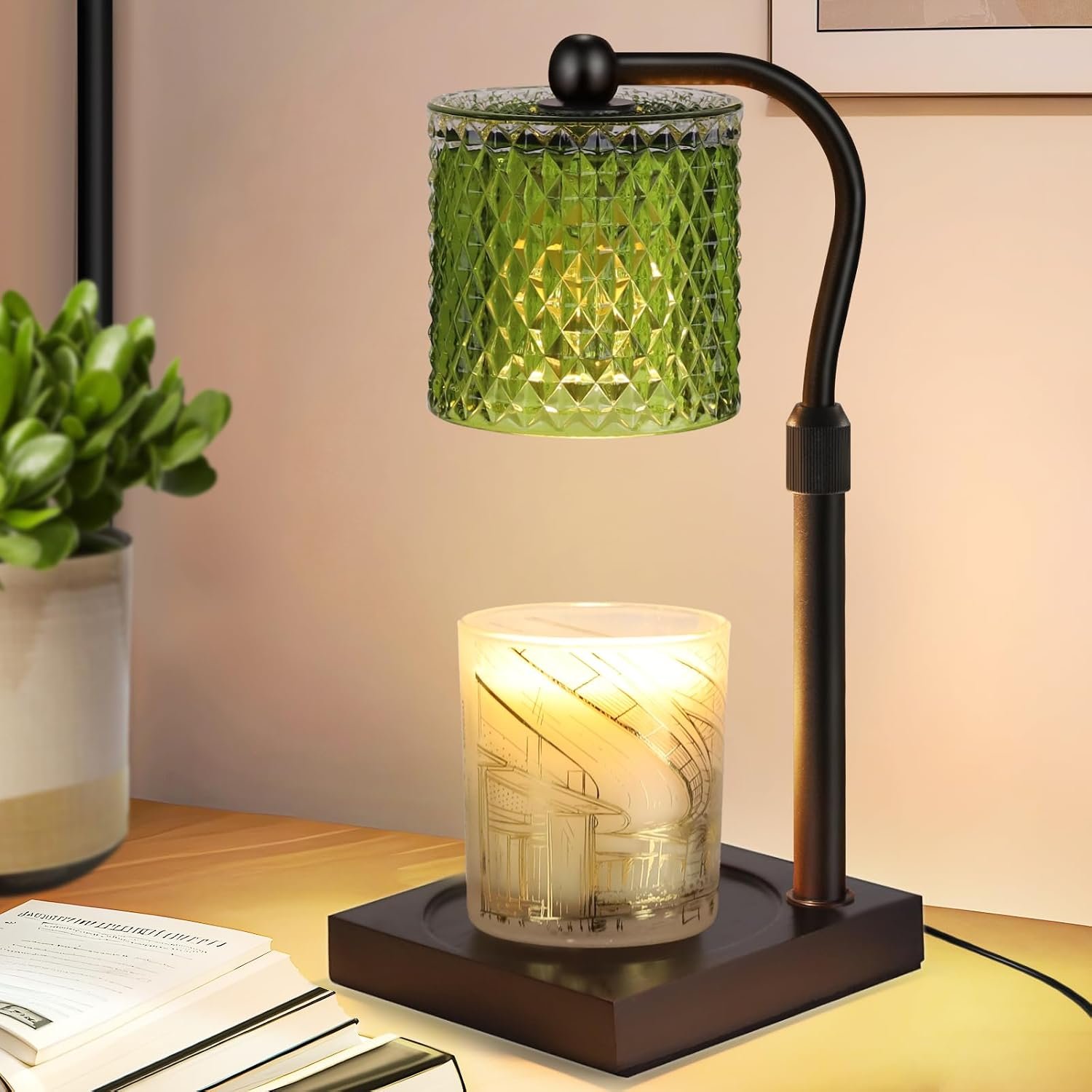 Linstaine Candle Warmer Lamp with Timer Dimmer Adjustable Height, Birthday Gifts for Women, House Warming New Home Decor Gifts for Mom, Electric Wax Warmer for Jar Candles, Green