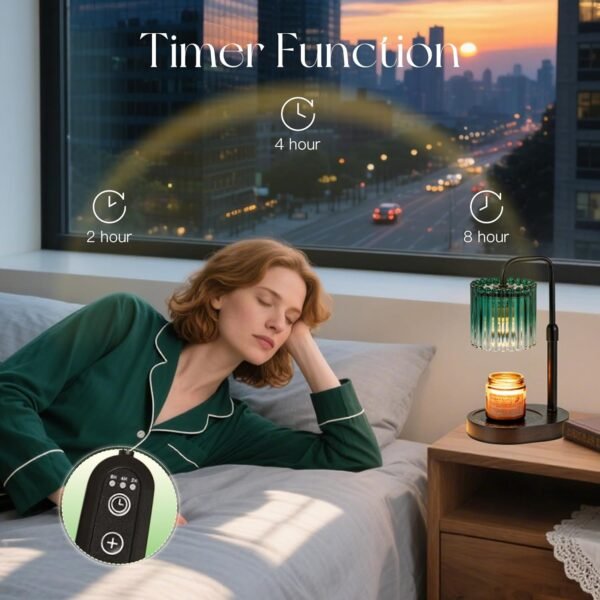 Candle Warmer Lamp with Timer: Emerald Green Candle Warming Lamp with 2 Bulbs Height Adjustable Wax Melt Dimmable Bedroom Decor for Women