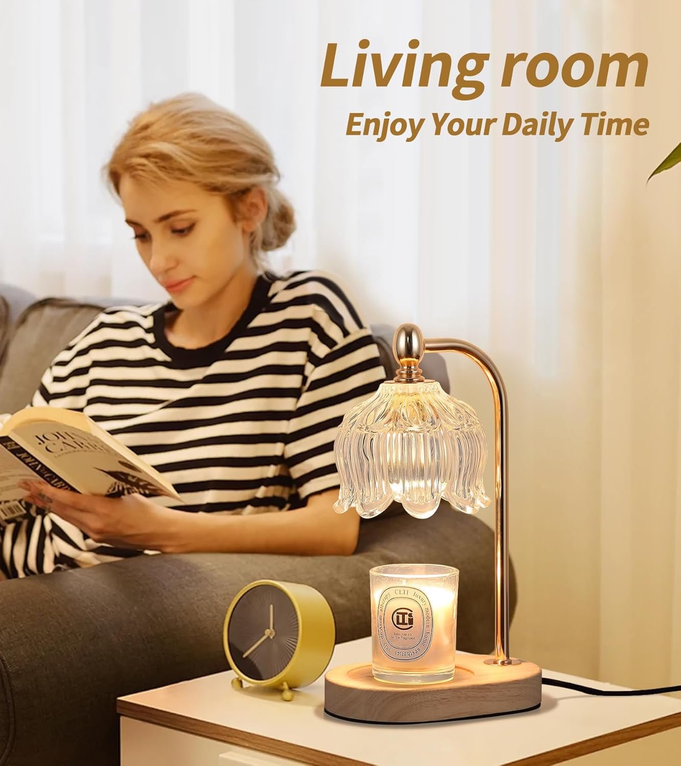 MEIXISUE Candle Warmer Lamp with Timer and Dimmer,Electric Gold Light Gifts for Women Melt Wax Warmer Lamp with 2 Bulbs for Candle Jars House Warming New Home Decor Bedroom - Image 3