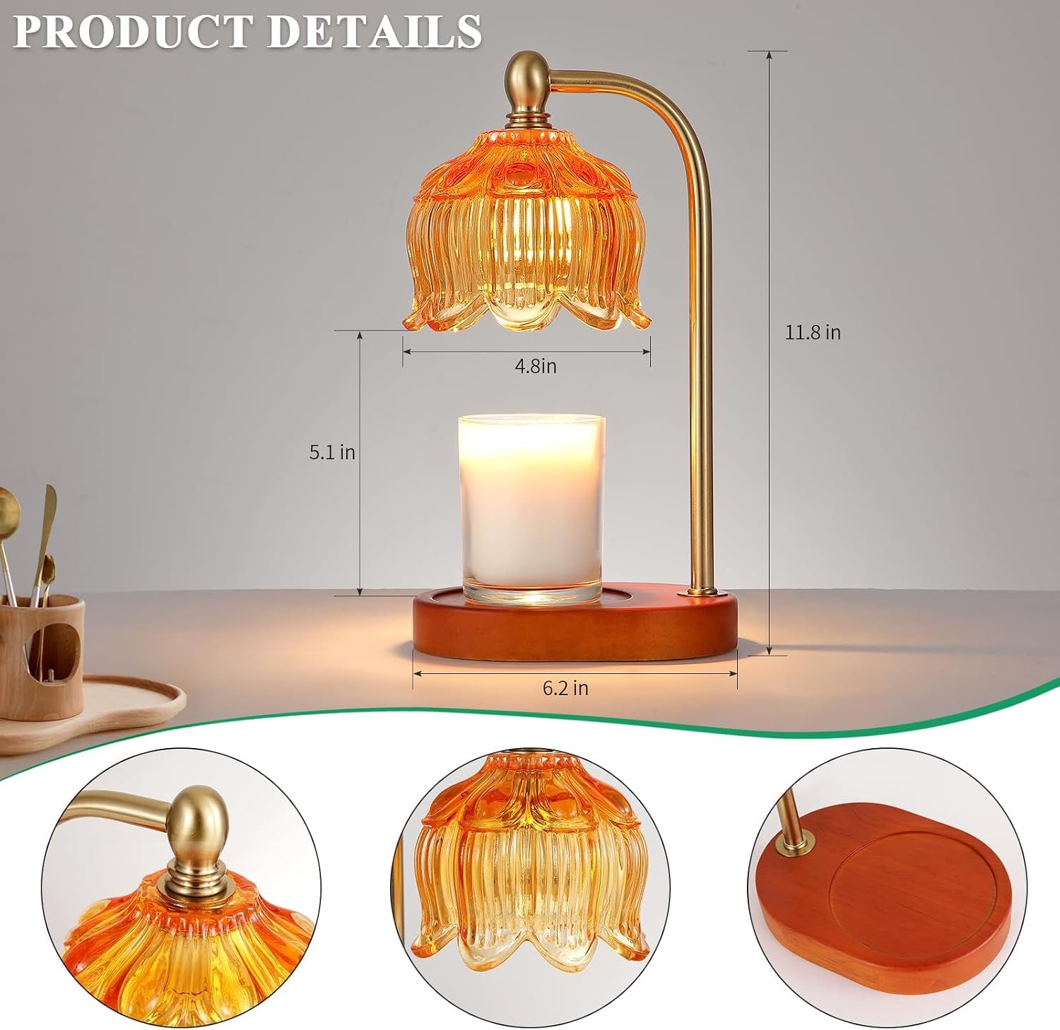MEIXISUE Candle Warmer Lamp with Timer and Dimmer,Electric Amber Light Gifts for Women Melt Wax Warmer Lamp with 2 Bulbs for Candle Jars House Warming New Home Decor - Image 3
