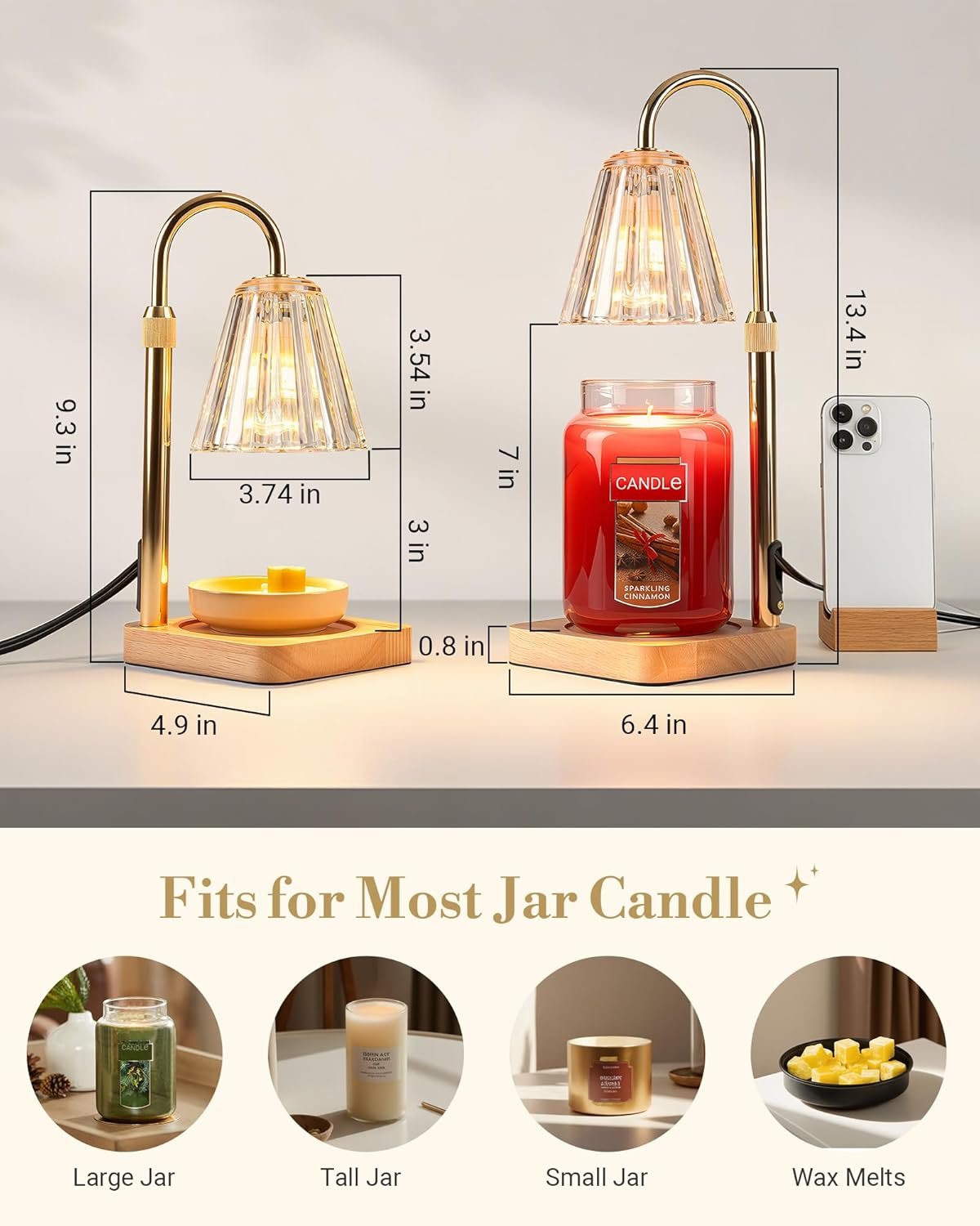 Marycele Candle Warmer Lamp with Timer & Dimmer - Mothers Day Gifts for Women Mom Her, Aesthetic Office Home Decor, Adjustable Height Wax Melter for Candle Jar & 3-Wick Candles (2 Bulbs Included) - Image 7