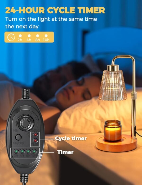 Gold Candle Warmer Lamp with Cycle Timer, Birthday Gifts for Women Mom Her, House Warming Gifts New Home Room Decor, Wax Melt Warmer for Jar Candles with 2 Bulbs
