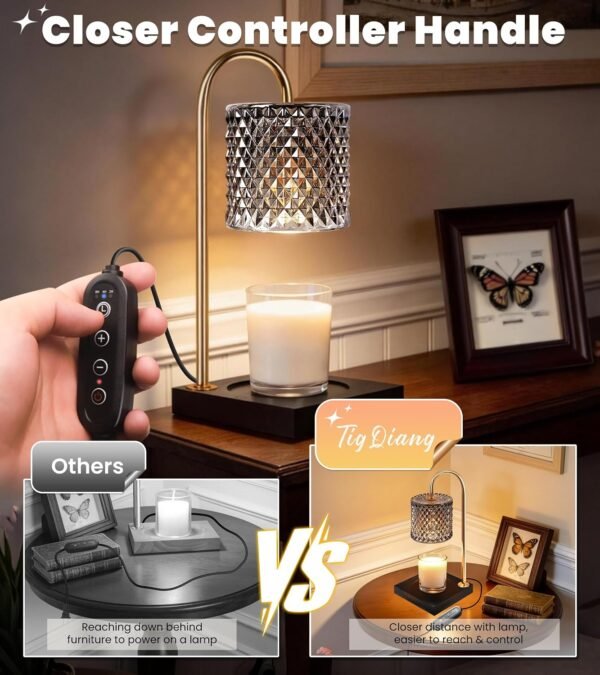 Candle Warmer Lamp with Timer Dimmer, Birthday Gifts for Women Mom, House Warming Gifts, Elegant New Home Decor, Wax Warmer for Jar Candles, Heater Lamp for Scented Wax, Black Glass