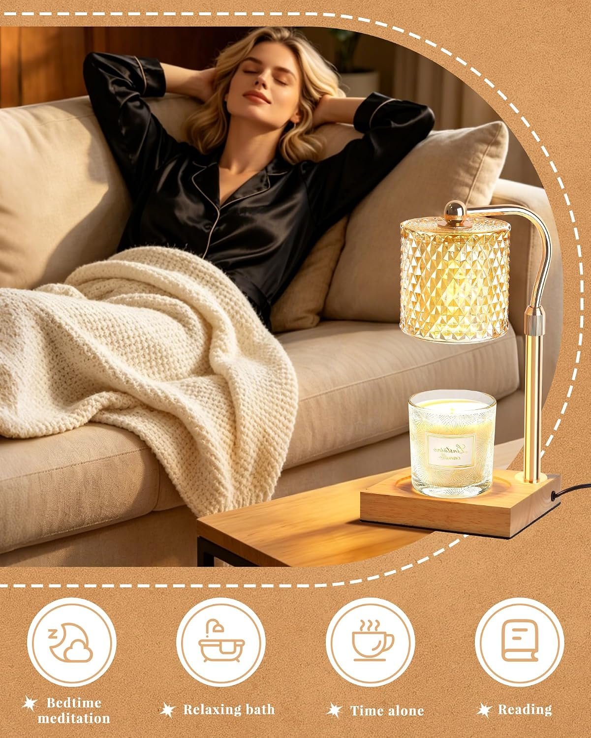 Linstaine Candle Warmer Lamp with Timer Dimmer Adjustable Height, Mothers Day Gifts for Mom, Birthday Gifts for Women, House Warming New Home Decor, Electric Wax Warmer for Jar Candles, Gold - Image 8
