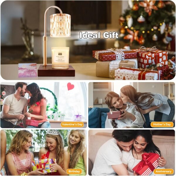 TOACSUCP Candle Warmer Lamp with 3 Bulbs, Adjustable Height Dimmable Candle Warmer with Timer, Compatible with Large Jar Candles, Candle Lamp with Charming Gift Box Ribbon for Her\/Him(Walnut)