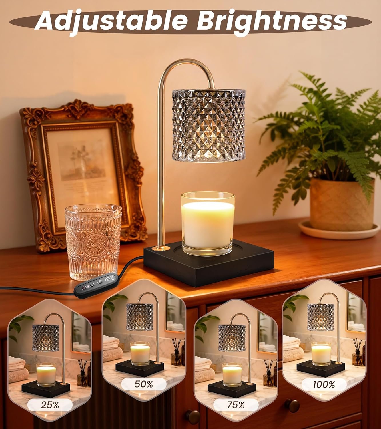 TigQiang Candle Warmer Lamp with Timer Dimmer, Birthday Gifts for Women Mom, House Warming Gifts, Elegant New Home Decor, Wax Warmer for Jar Candles, Heater Lamp for Scented Wax, Black Glass - Image 2