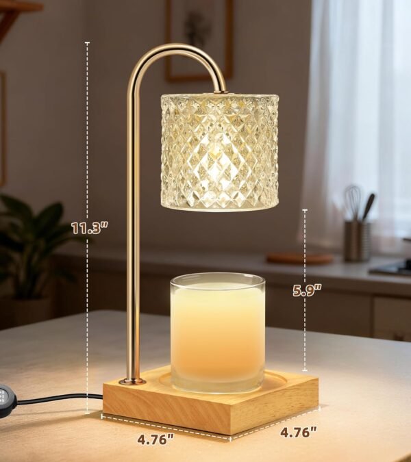 Candle Warmer Lamp, Candle Lamp Wax Warmer, Timer & Dimmer 7-Levels, Fits Cup Jar Candle, Top Melting, Crystal Heater Lamp for Scented Wax, Elegant Home Decor, Clear Glass