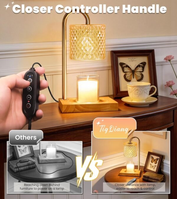 Candle Warmer Lamp with Timer Dimmer, Birthday Gifts for Women Mom, House Warming Gifts, Elegant New Home Decor, Wax Warmer for Jar Candles, Heater Lamp for Scented Wax, Amber Glass