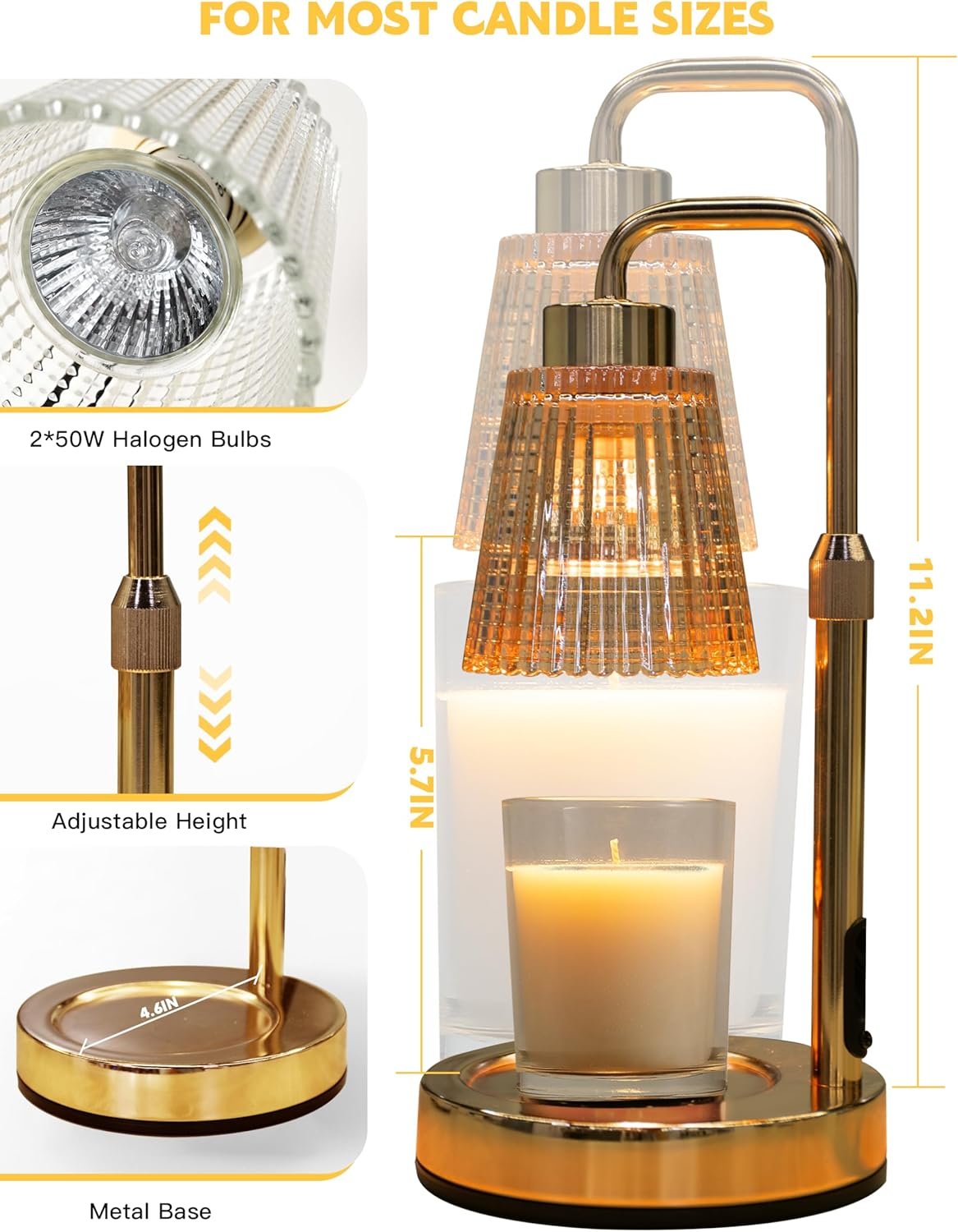 GODONLIF Gold Candle Warmer Lamp with Cycle Timer, Birthday Gifts for Women Mom Her, House Warming Gifts New Home Room Decor, Wax Melt Warmer for Jar Candles with 2 Bulbs - Image 6