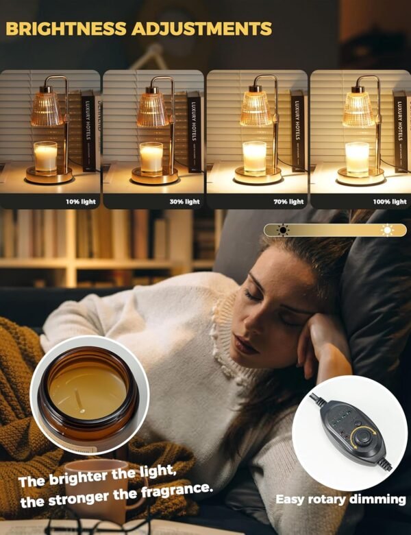 Gold Candle Warmer Lamp with Cycle Timer, Birthday Gifts for Women Mom Her, House Warming Gifts New Home Room Decor, Wax Melt Warmer for Jar Candles with 2 Bulbs