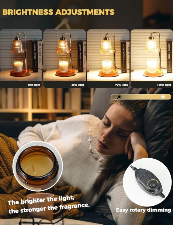 Gold Candle Warmer Lamp with Cycle Timer, Birthday Gifts for Women Mom Her, House Warming Gifts New Home Room Decor, Wax Melt Warmer for Jar Candles with 2 Bulbs