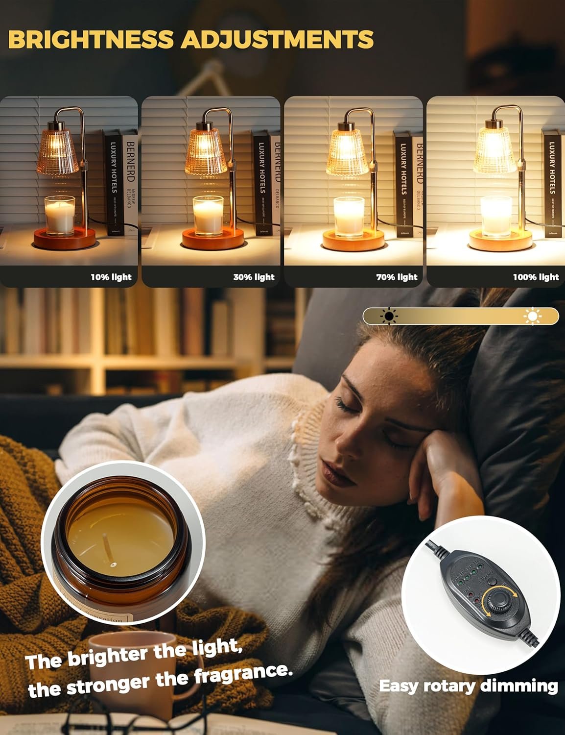 GODONLIF Gold Candle Warmer Lamp with Cycle Timer, Birthday Gifts for Women Mom Her, House Warming Gifts New Home Room Decor, Wax Melt Warmer for Jar Candles with 2 Bulbs - Image 3