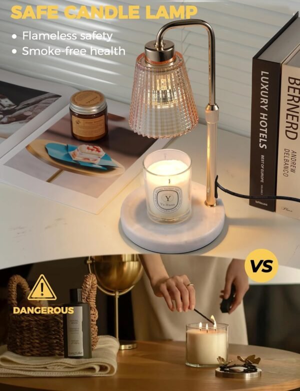 Candle Warmer Lamp with Timer Dimmable, Birthday Gifts for Women Mom, House Warming Gifts New Home Decor, Wax Melt Warmer for Jar Candles with 2 Bulbs, White Marble Base