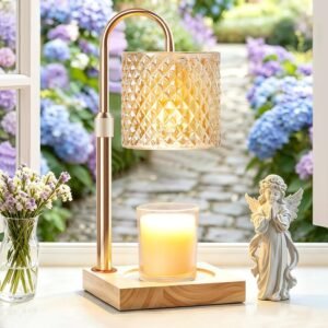 TigQiang Candle Warmer Lamp, Candle Lamp Wax Warmer, Timer & Dimmer 7-Levels, Fits Cup Jar Candle, Top Melting, Crystal Heater Lamp for Scented Wax, Elegant Home Decor, Brass Glass