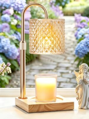 Candle Warmer Lamp, Candle Lamp Wax Warmer, Timer & Dimmer 7-Levels, Fits Cup Jar Candle, Top Melting, Crystal Heater Lamp for Scented Wax, Elegant Home Decor, Brass Glass