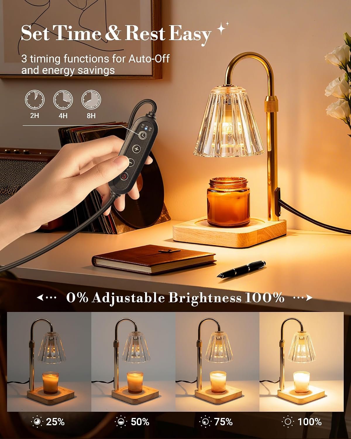 Marycele Candle Warmer Lamps 2 Pack, Electric Wax Warmer Lamp with Timer for Jar Candles, Aesthetic Home Decor, Housewarming Gifts for Women, Adjustable Height Clear - Image 8