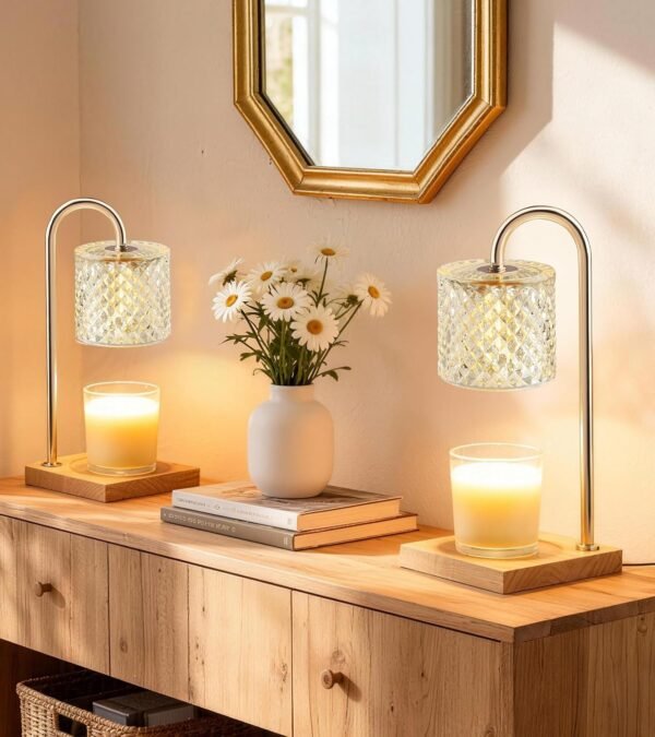 2 Pack Candle Warmer Lamp with Timer & Dimmer, Perfect Housewarming & Birthday Gifts for Women and Mom, Stylish Home Decor for Scented Wax & Jar Candles, Elegant Clear Glass Design