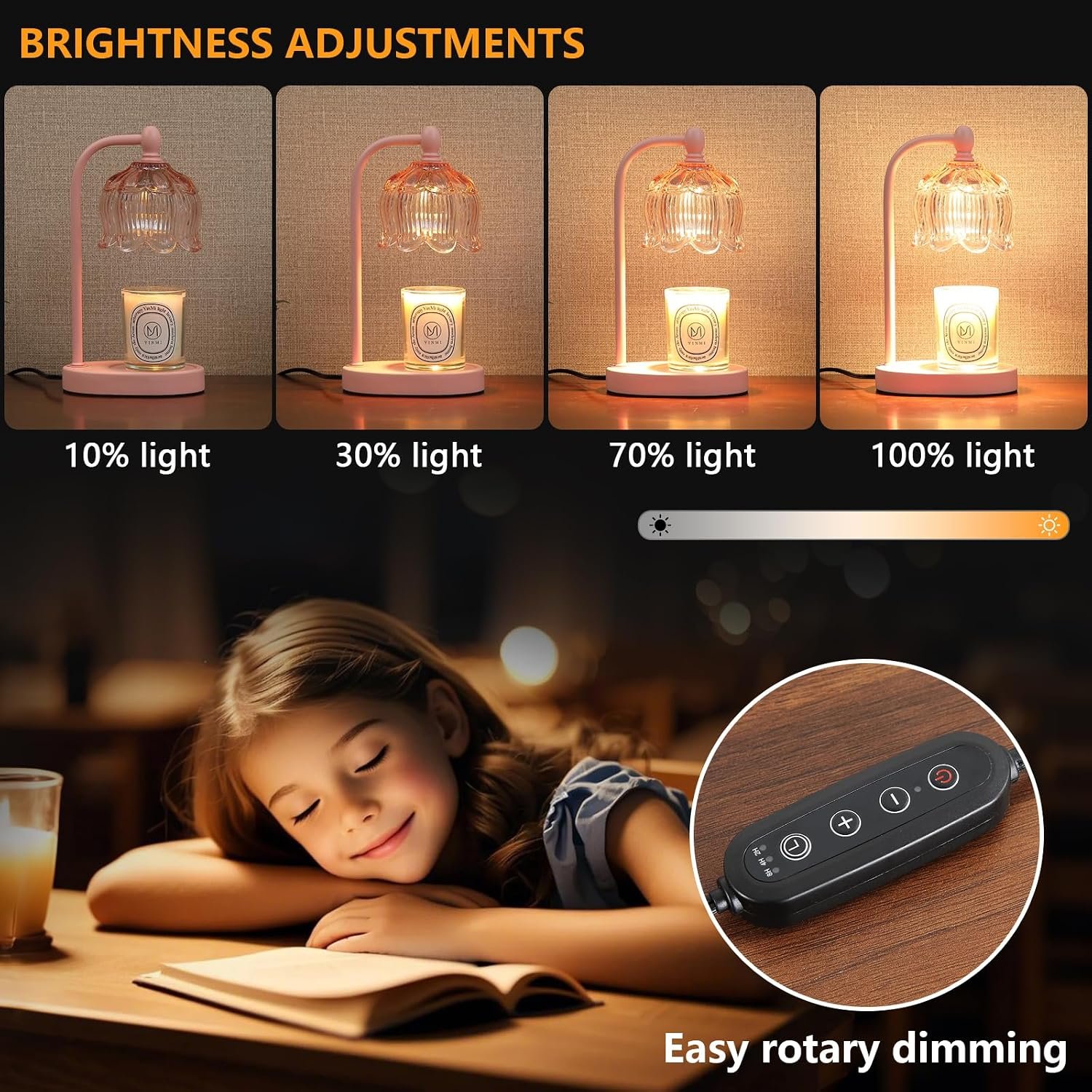 MEIXISUE Pink Candle Warmer Lamp with Timer and Dimmer,Gifts for Mom\/Wife, Melt Wax Warmer Lamp with 2 Bulbs for Candle Jars House Warming New Home Decor - Image 4