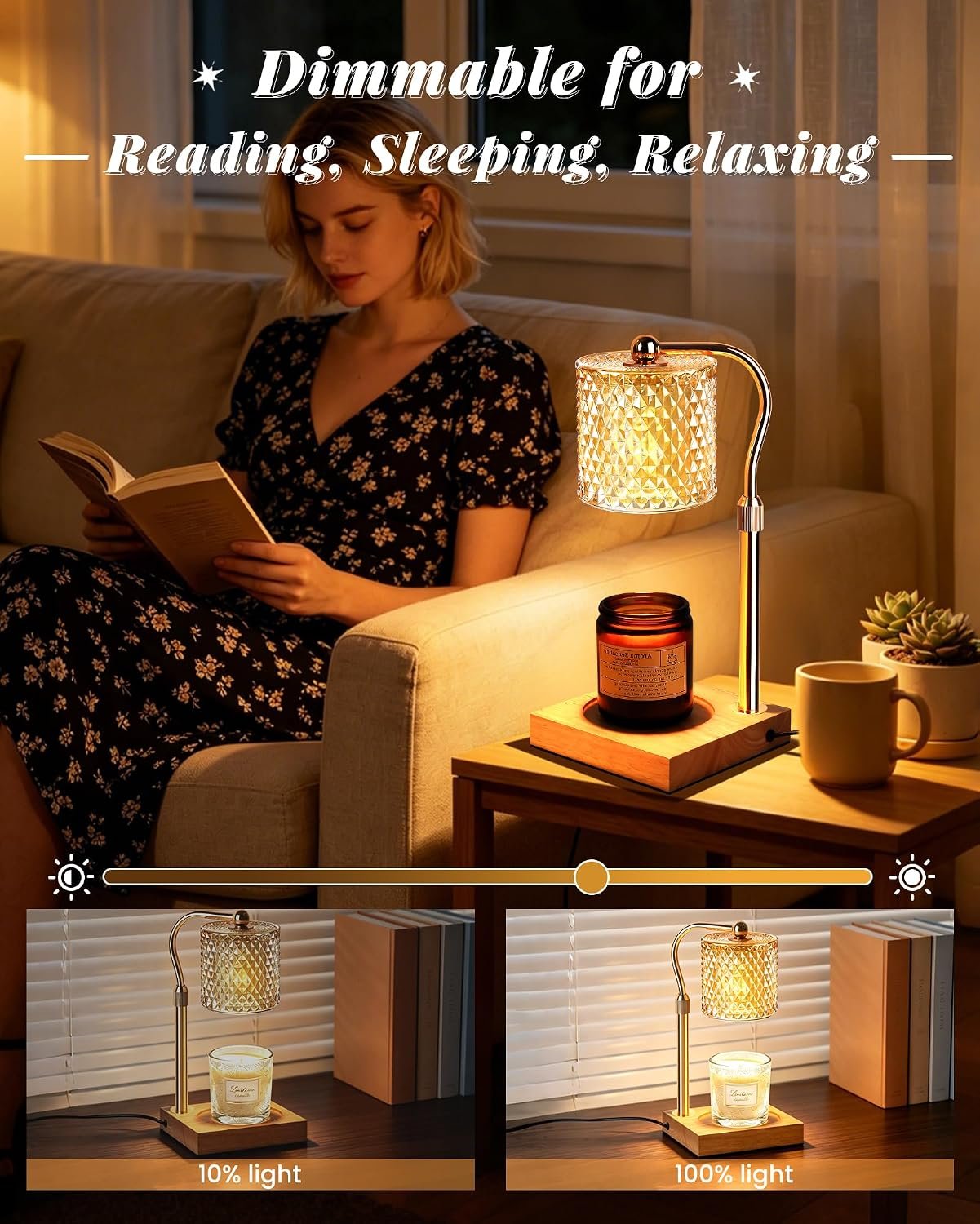 Linstaine Candle Warmer Lamp with Timer Dimmer Adjustable Height, Mothers Day Gifts for Mom, Birthday Gifts for Women, House Warming New Home Decor, Electric Wax Warmer for Jar Candles, Gold - Image 5