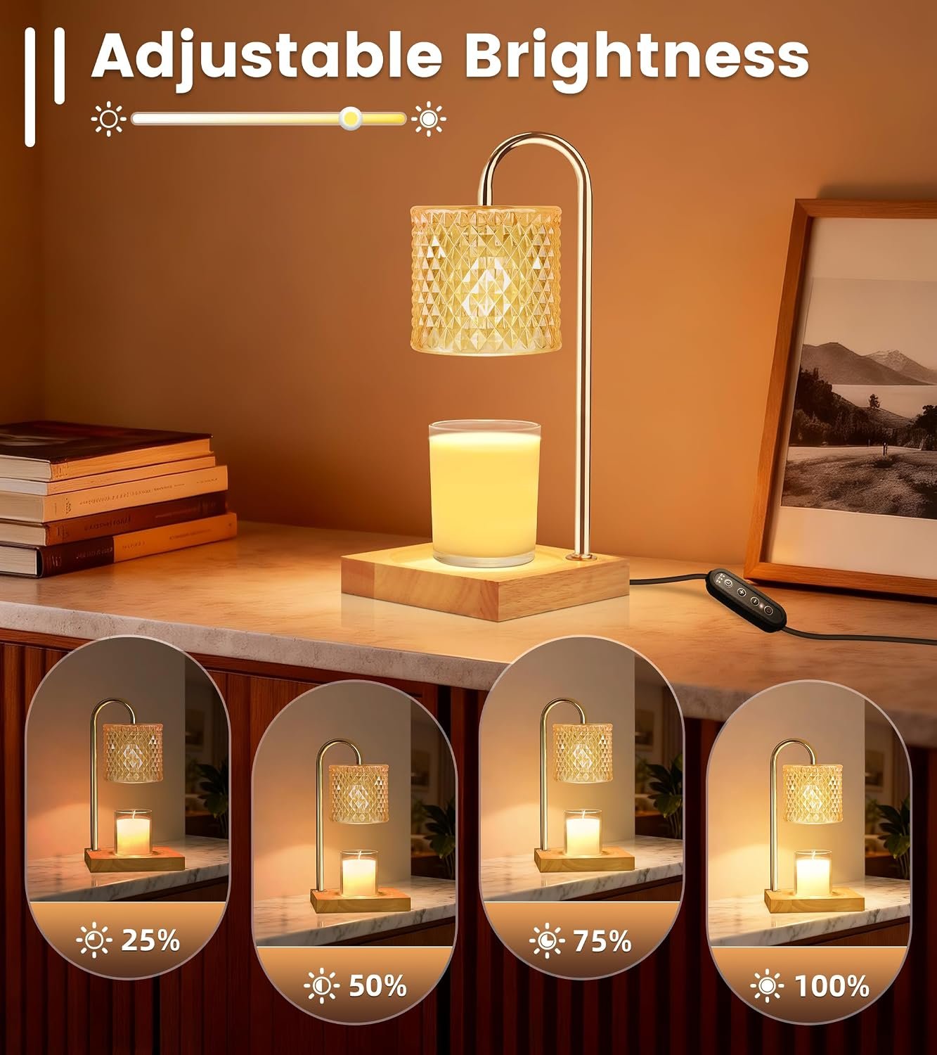 TigQiang Candle Warmer Lamp with Timer Dimmer, Birthday Gifts for Women Mom, House Warming Gifts, Elegant New Home Decor, Wax Warmer for Jar Candles, Heater Lamp for Scented Wax, Amber Glass - Image 3